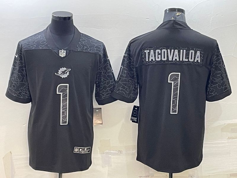 Men Miami Dolphins #1 Tagovailoa Black Reflector 2022 Nike Limited NFL Jersey